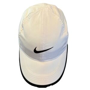 Nike Dri-FIT Featherlight Running Cap White Black Adjustable Hat Perform MeshAir